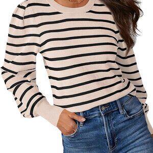 Comfortable Women’s Long Sleeve Striped Sweater - Machine Washable & Stylish